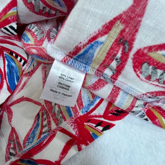 J.Crew Womens White Red Leaf Print Linen Cotton Short Sleeve Top XXL F1172 New - Picture 4 of 8